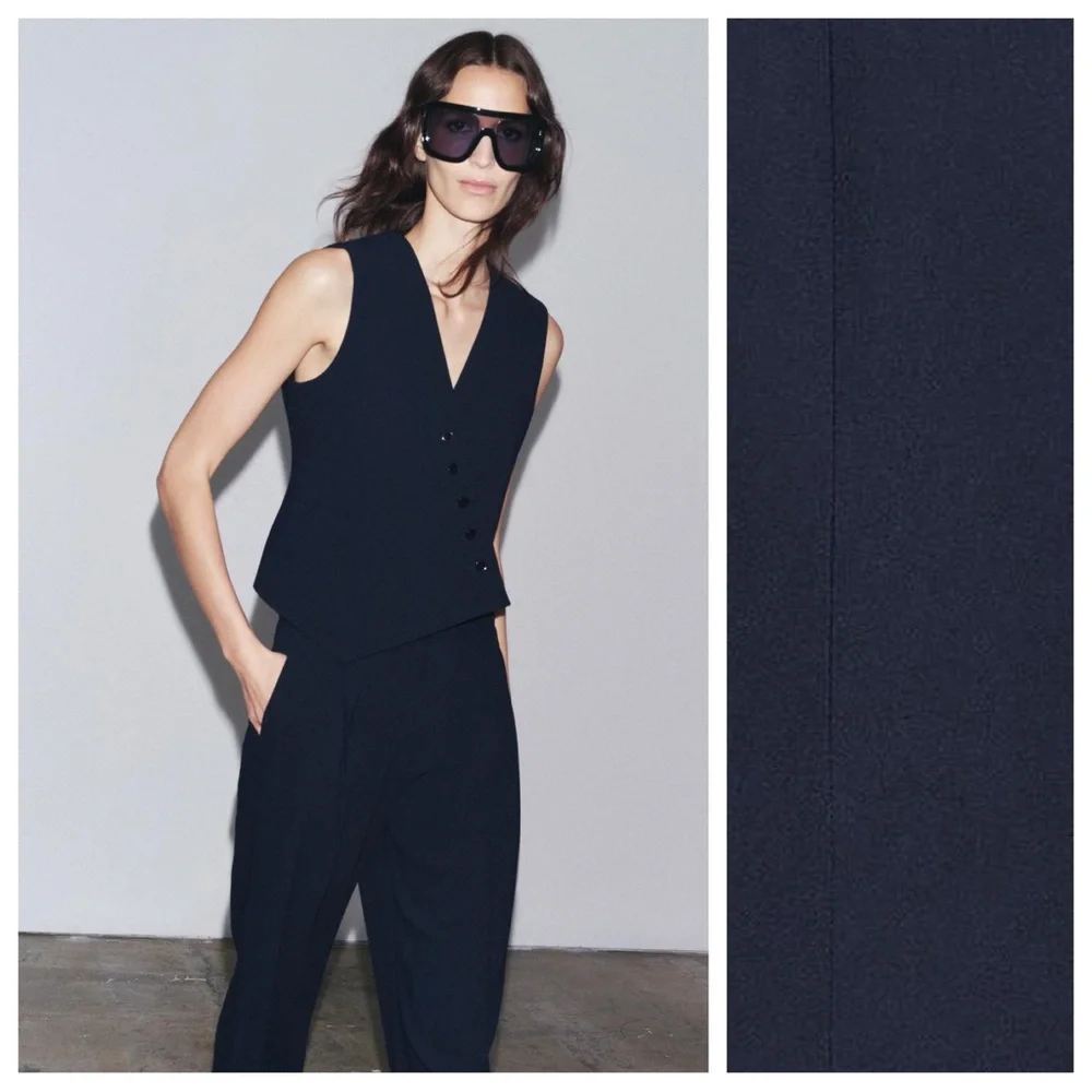 NWT. Zara ZW Collection Dark Blue Asymmetrical Vest with a V-Neck. Size M. - Picture 1 of 10